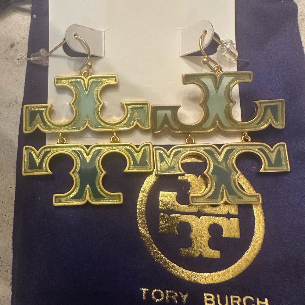 Tory Burch Gold and Teal Statement Earrings